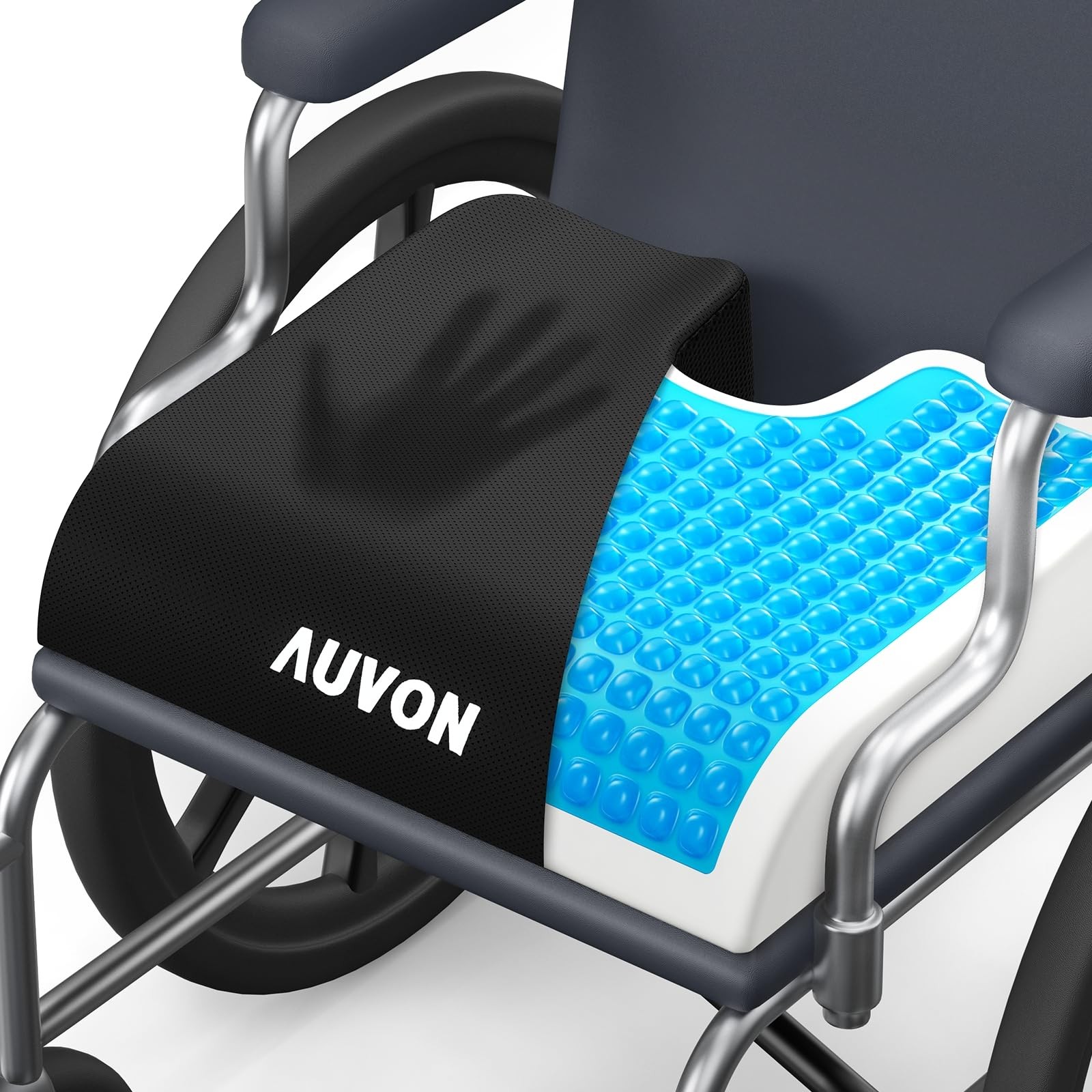 AUVON Gel Wheelchair Seat Cushion, Relieve Sciatica, Back, Medium, Black