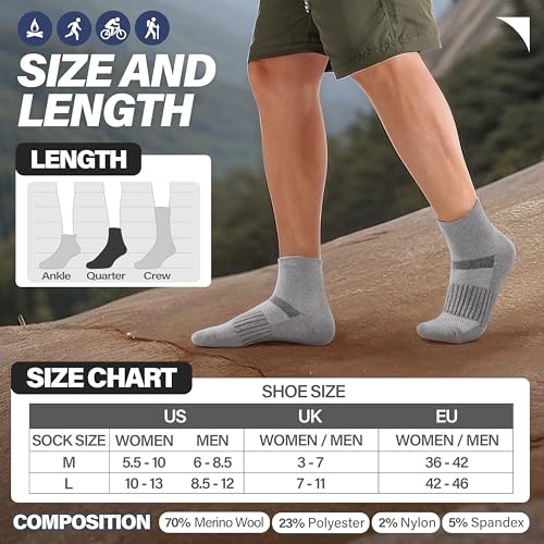 6 Pairs Merino Wool Ankle Running Hiking Medium Purple Mixed(quarter Socks)