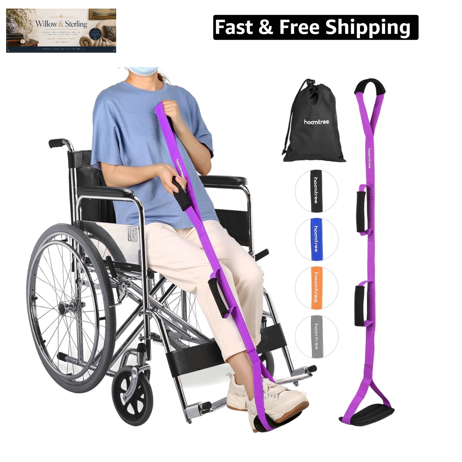 39” Long Leg Lifter Strap with Padded Handgrips and Feet Loop,Rigid Leg Lift…