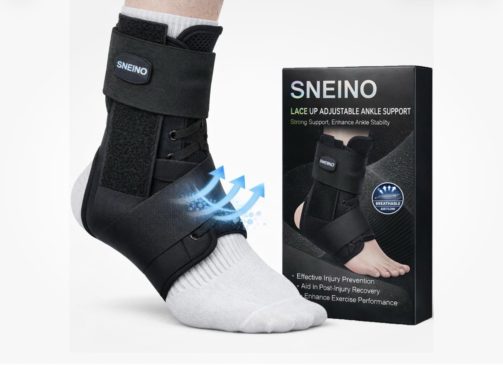SNEINO Size Medium Lace Up Adjustable Ankle Support Brace for Sprained Ankle New