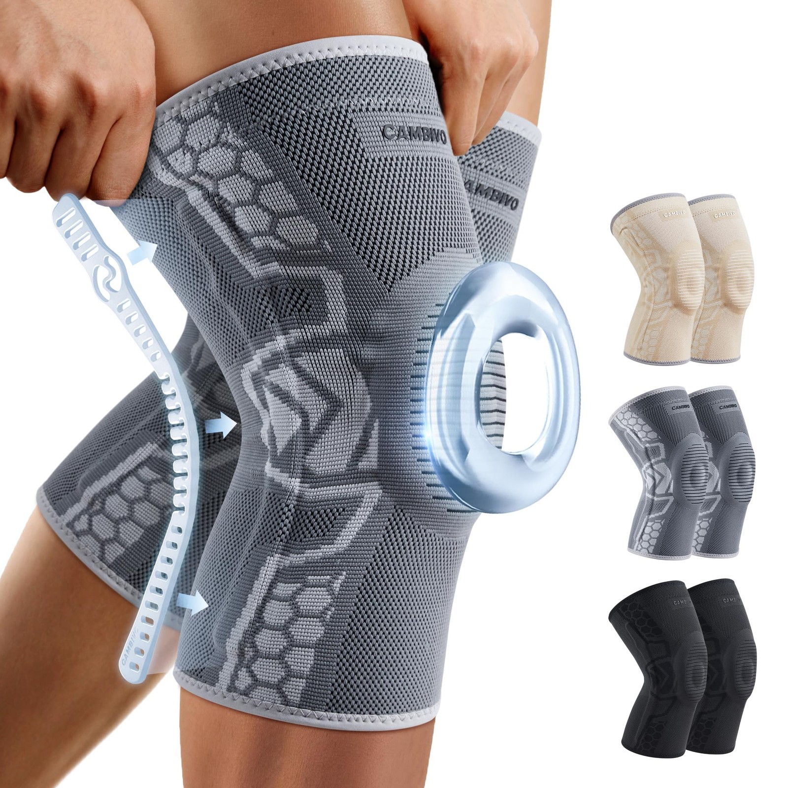 Knee Brace for Knee Pain, Medical Grade Knee Compression Sleeve with Side Sta…