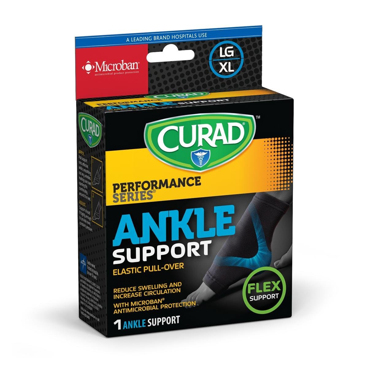 CURAD Size L/XL Elastic Pull-Over Ankle Support, Flex Support, for Mild Sprains