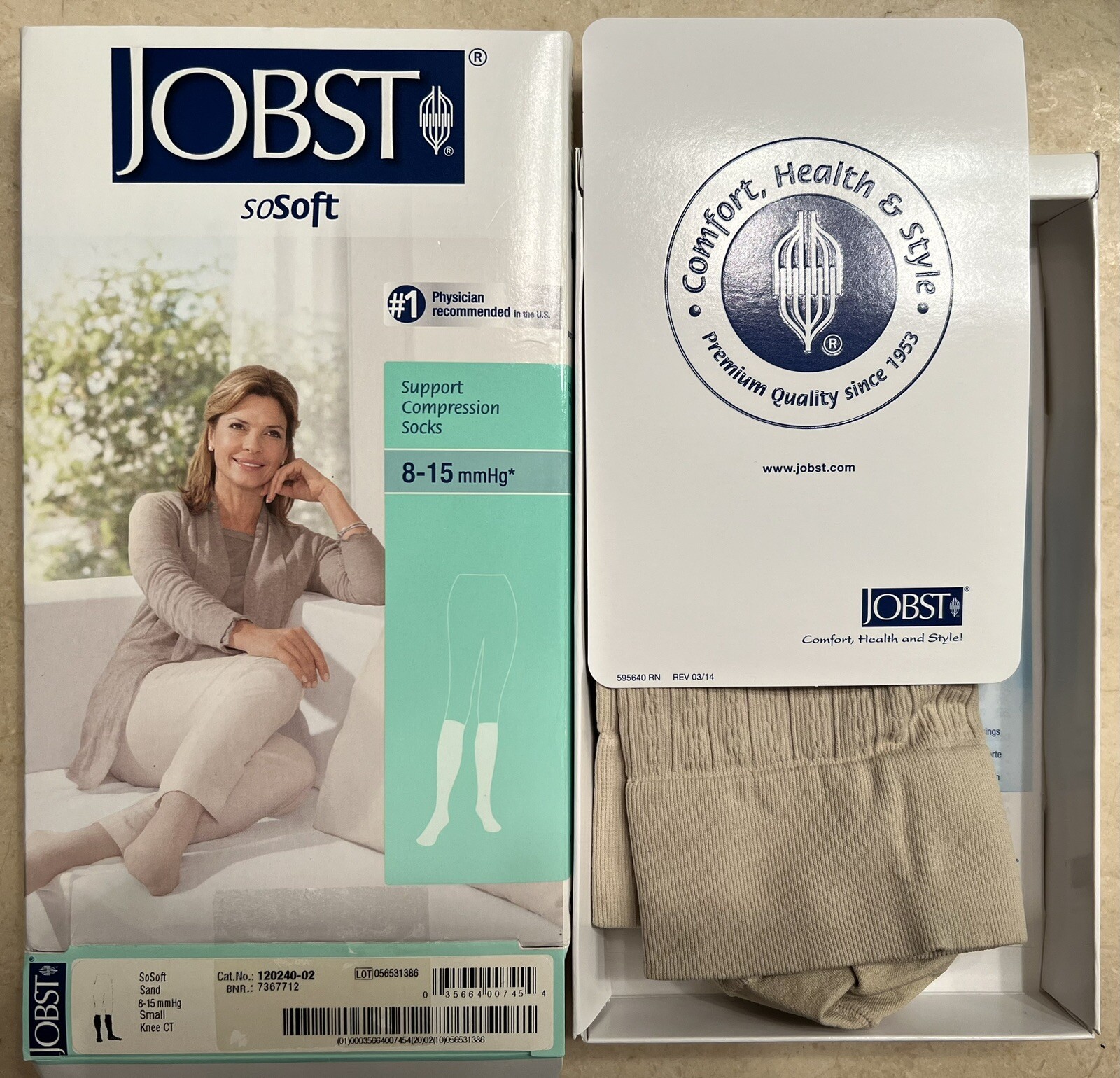 Jobst soSoft Ribbed Knee High Closed Toe 8-15 mmHg Sand Small