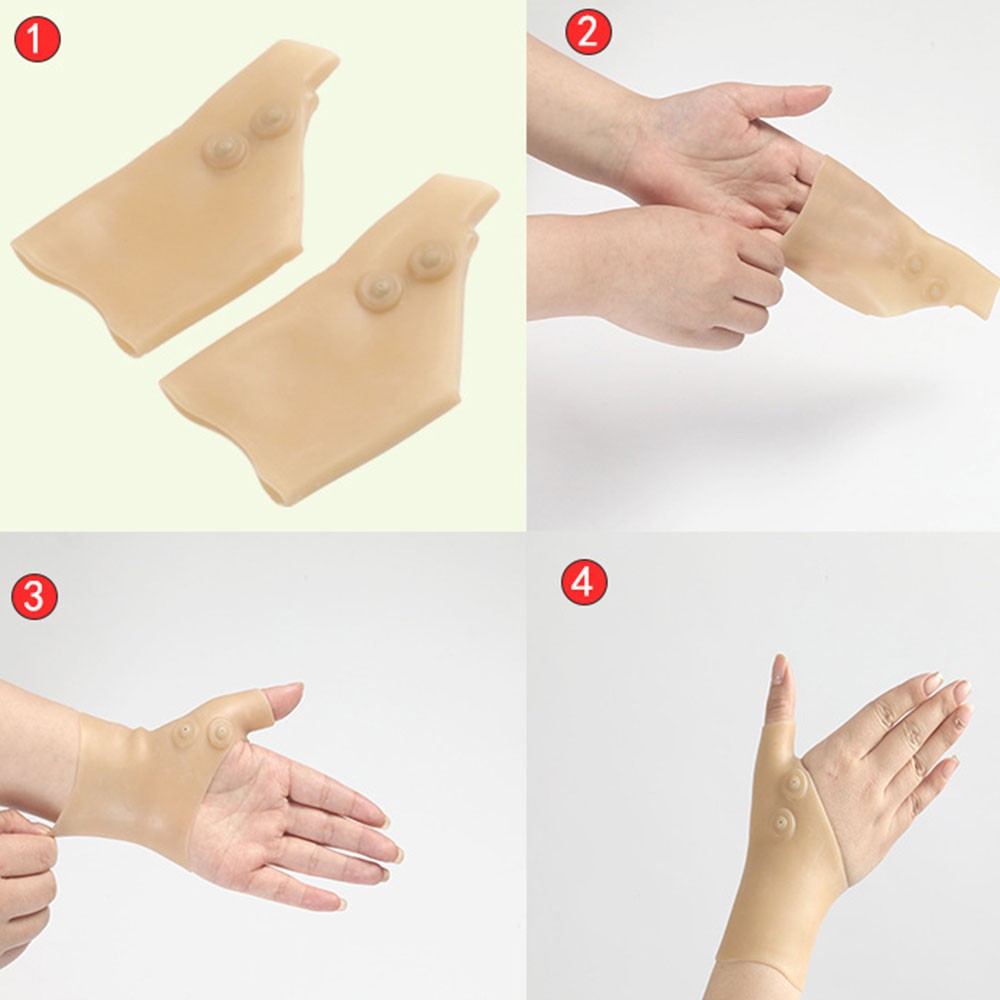 2PC Magnetic Therapy Wrist Thumb Support Silicone Gel Arthritis Corrector Gloves