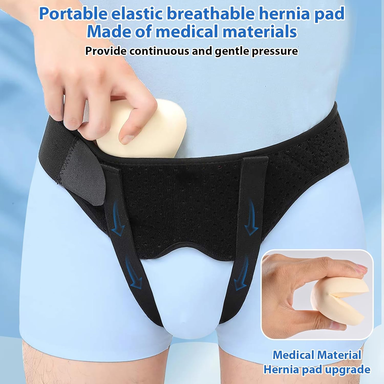 Hernia Support Belt Men Truss For Inguinal With 2 Removable Compression Pads USA
