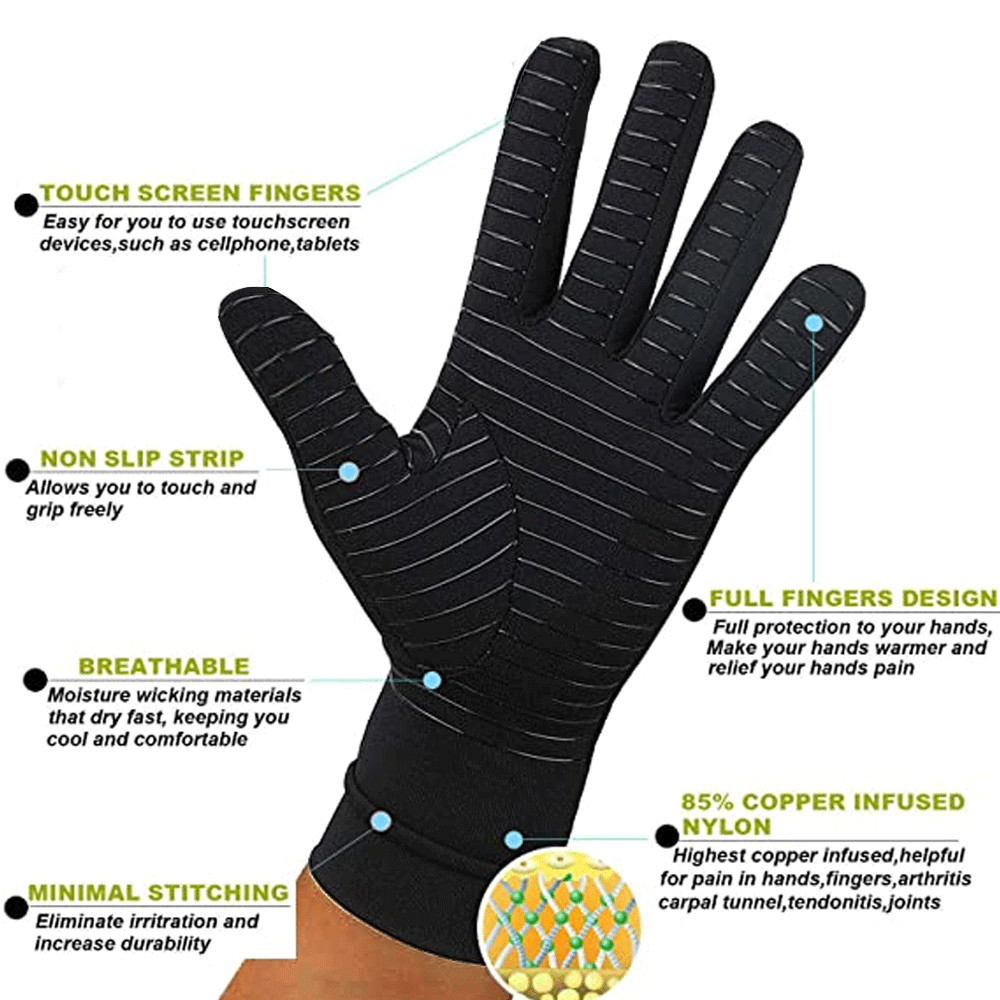 Copper Arthritis Compression Gloves Hand Support Joint Pain Relief Rheumatoid