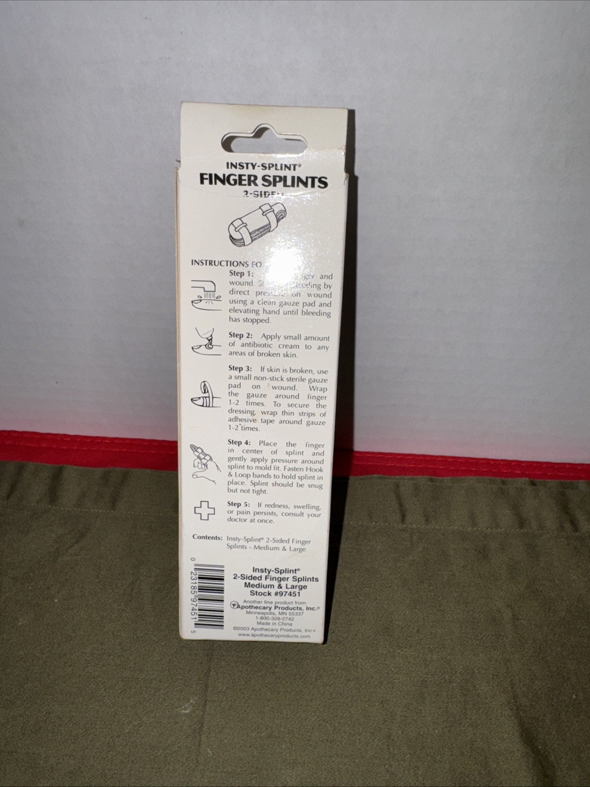 Insty Splints Finger Splint 2-Sided Medium Large First Aid Support NEW