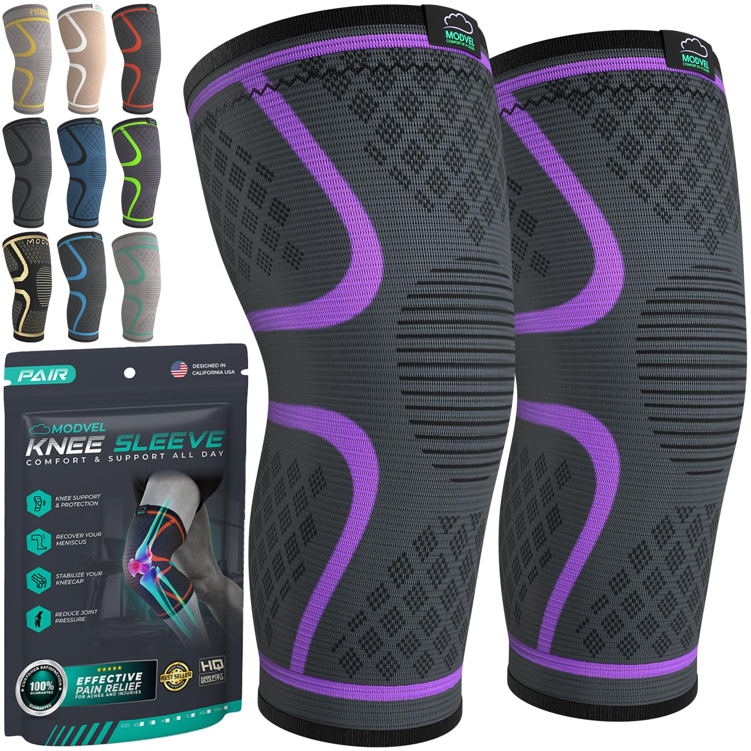 2 Pack Compression Knee Brace Sleeves Breathable Support for Sports Running Gym