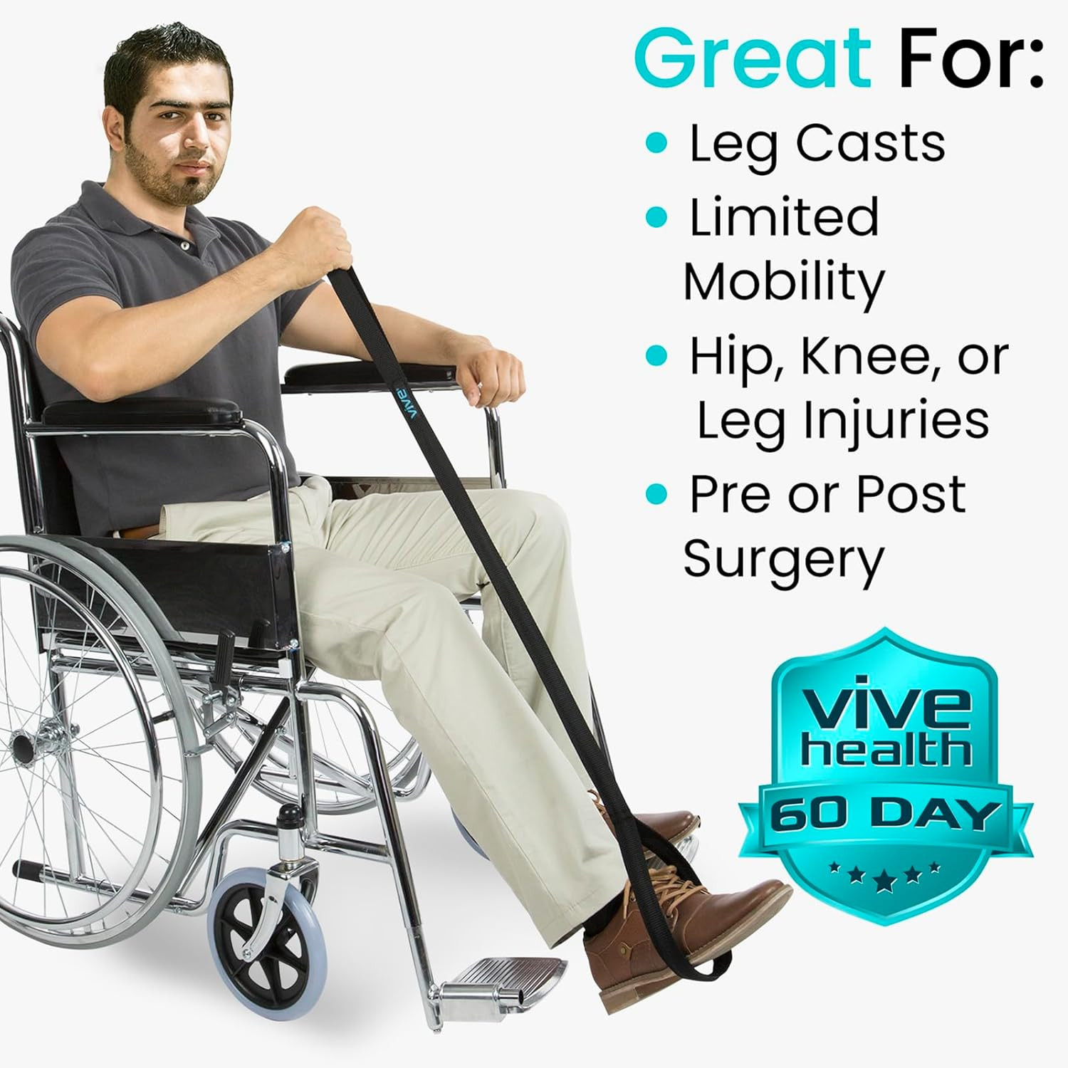 Leg Lifter Strap (44 Inch) – Rigid Foot Loop, Hand Grip for Adult, Senior, Elder