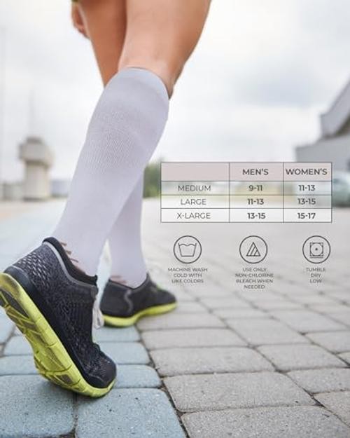 3 Pairs Copper Mens Compression Socks 20-30 mmHg, X-Large White – 3 Pairs