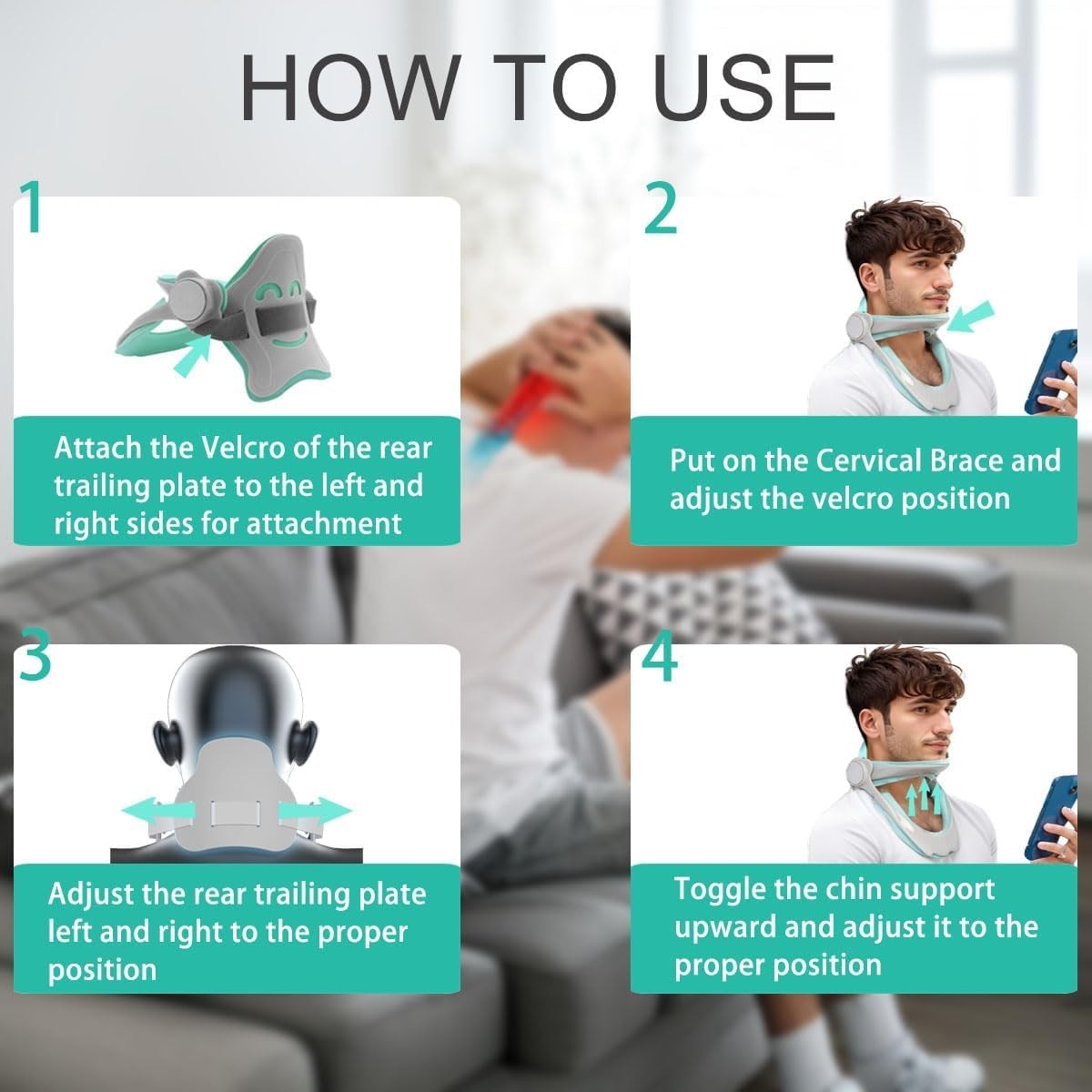 Neck Brace for Pain and Support, 360° Adjustable Cervical Light Green