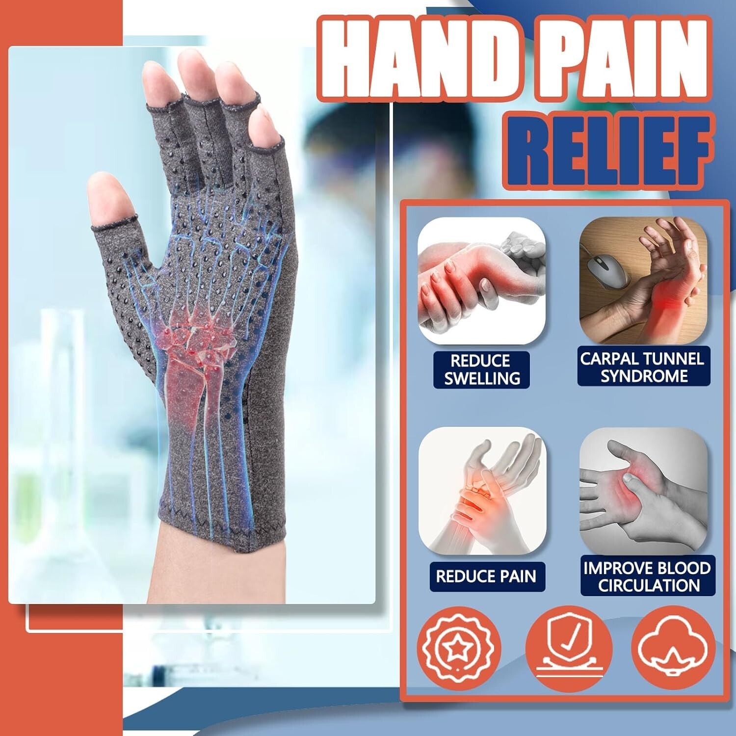 Arthritis Compression Gloves – Hand Pain Relief – Fingerless Design – Medium