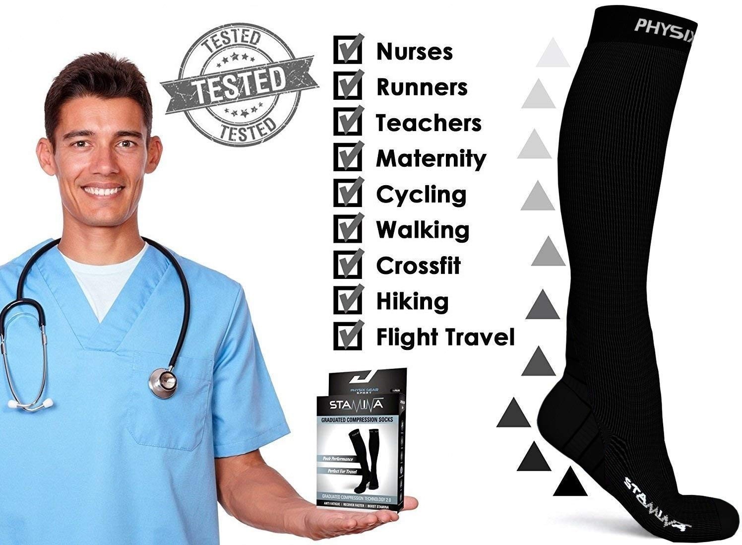 Compression Socks 20-30 mmHg for Men & Women – Running, Travel, Nurses, Shin Spl
