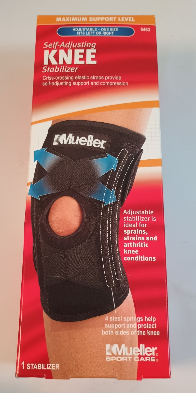*NEW *Mueller Self Adjusting Knee Stabilizer *Black *One Size Max Support #6463