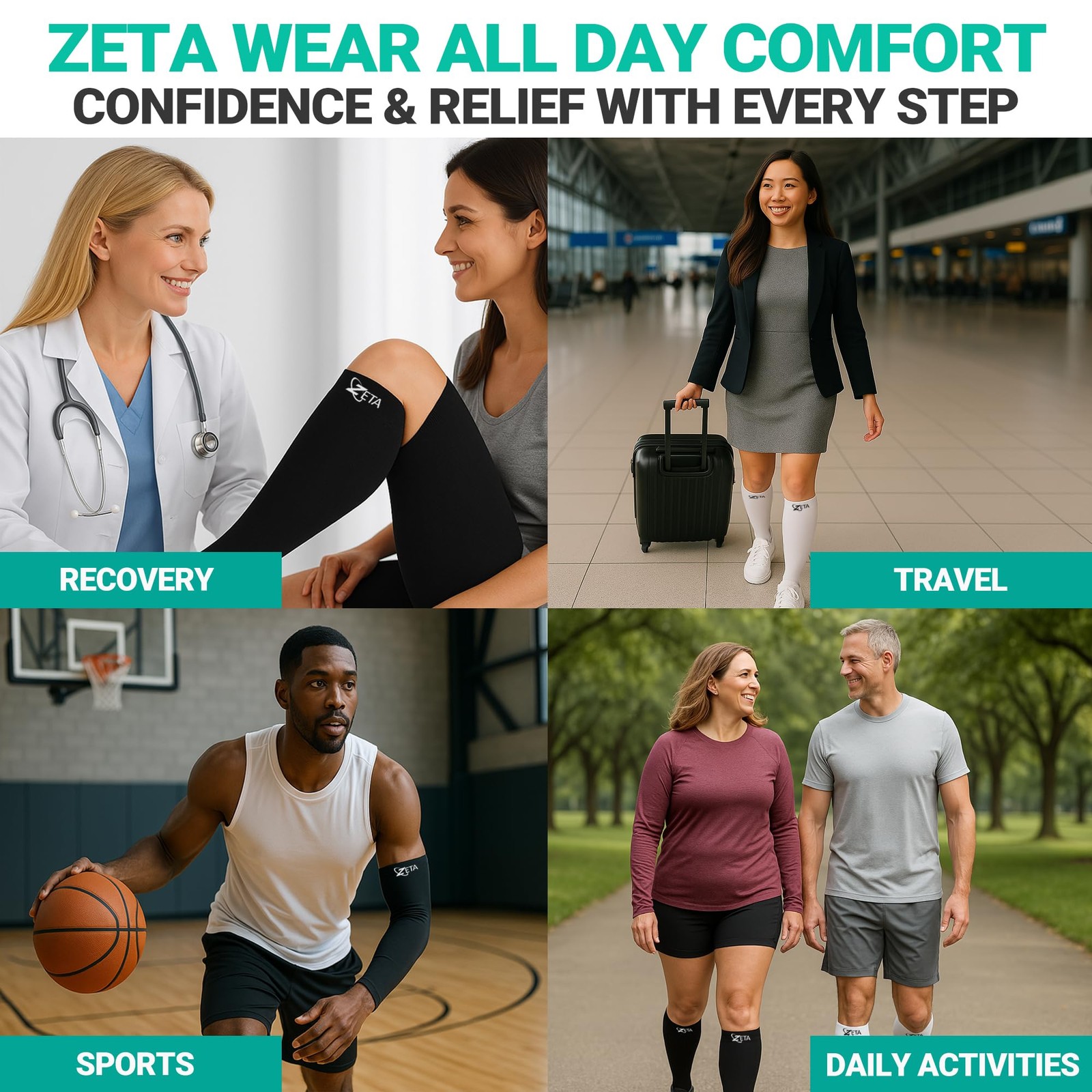 Zeta Wear Open Toe Plus Size Compression Socks for Women and 1 Pair – Gray