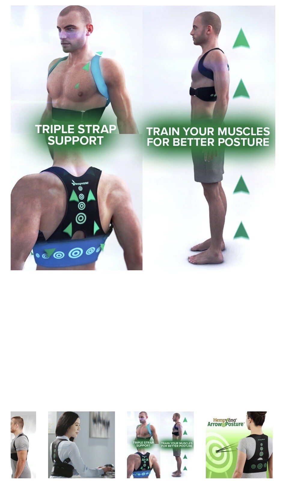 Hempvana Arrow Posture – Fully Adjustable Posture Support Adult (S/M)New In Box