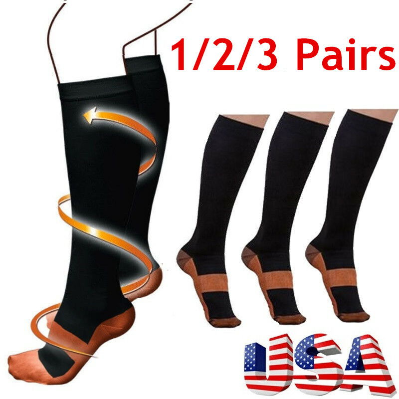 1 – 3 Pairs Copper Compression 20-30mmHg Graduated Support Socks For Mens Womens