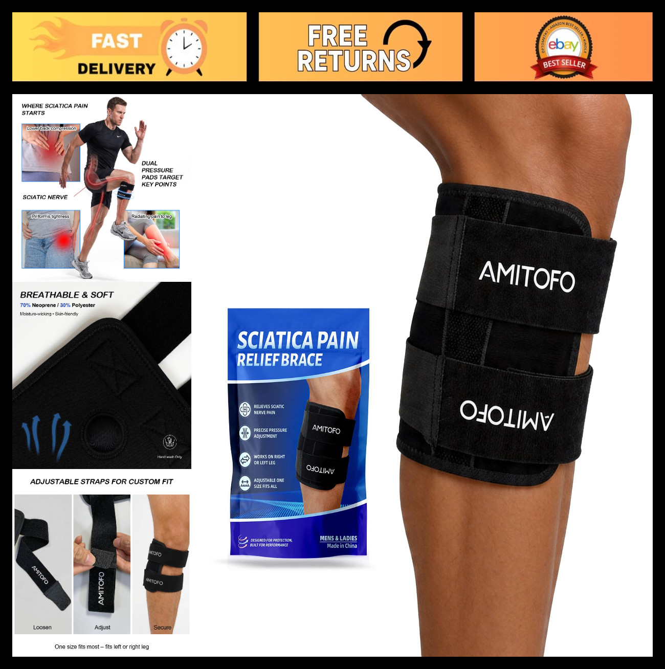 Adjustable Sciatica Pain Relief Brace with Dual Pressure Pads | Compression Wrap