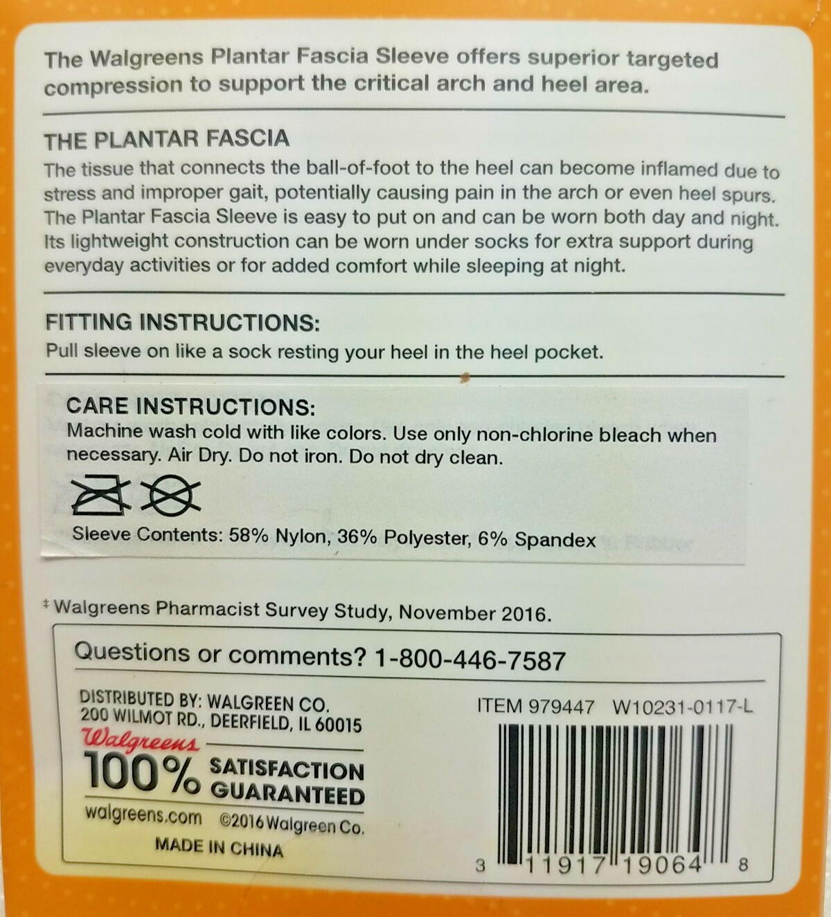 Walgreens~Plantar Fascia Sleeves S/M~Mens Size: 8 & Under(Womens 5-10)~2 Sleeves