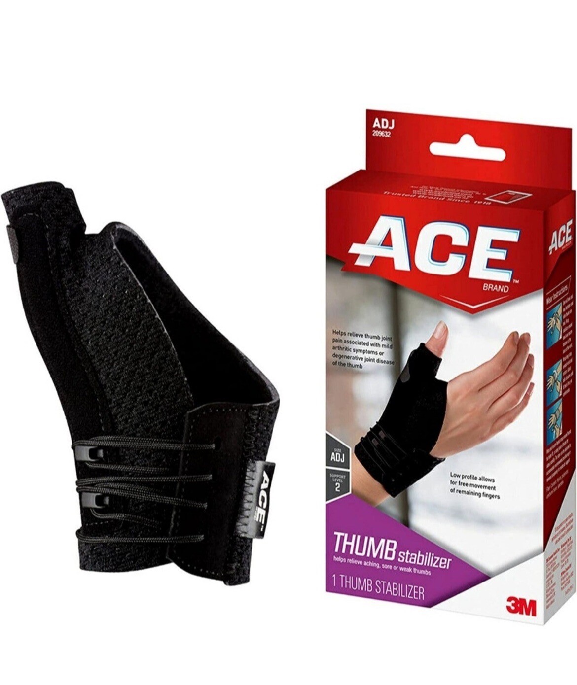 ACE Deluxe Thumb Stabilizer, Adjustable, Black, 1/Pack
