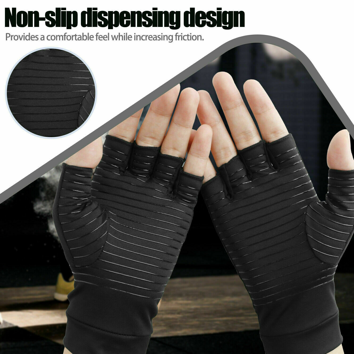 2 Pairs Fingerless Copper Compression Arthritis Gloves Carpal Joint Pain Relief