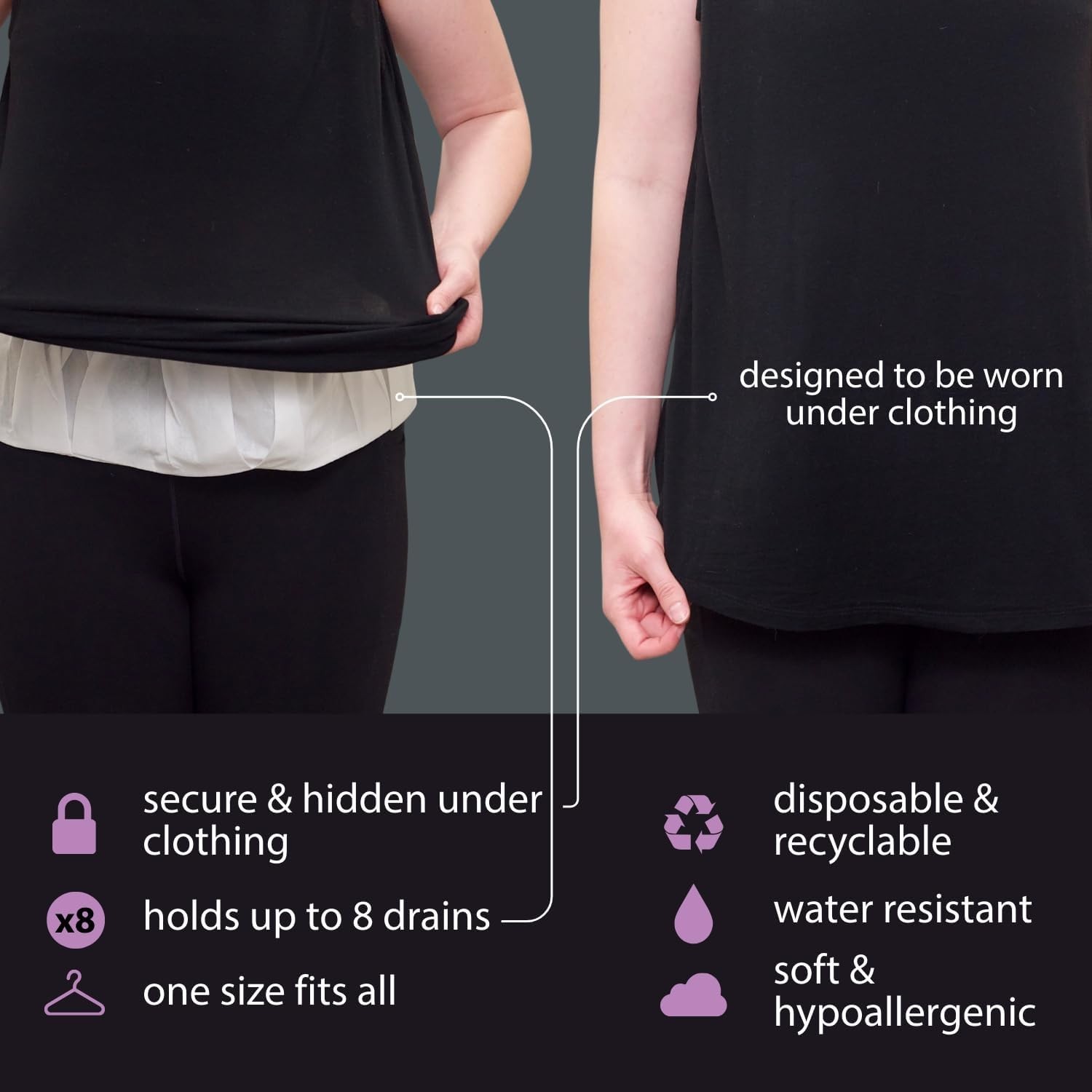 Mastectomy Drain Holder Belt 2-Pack Holds Up to 8 JP Drains Post Breast Surgery