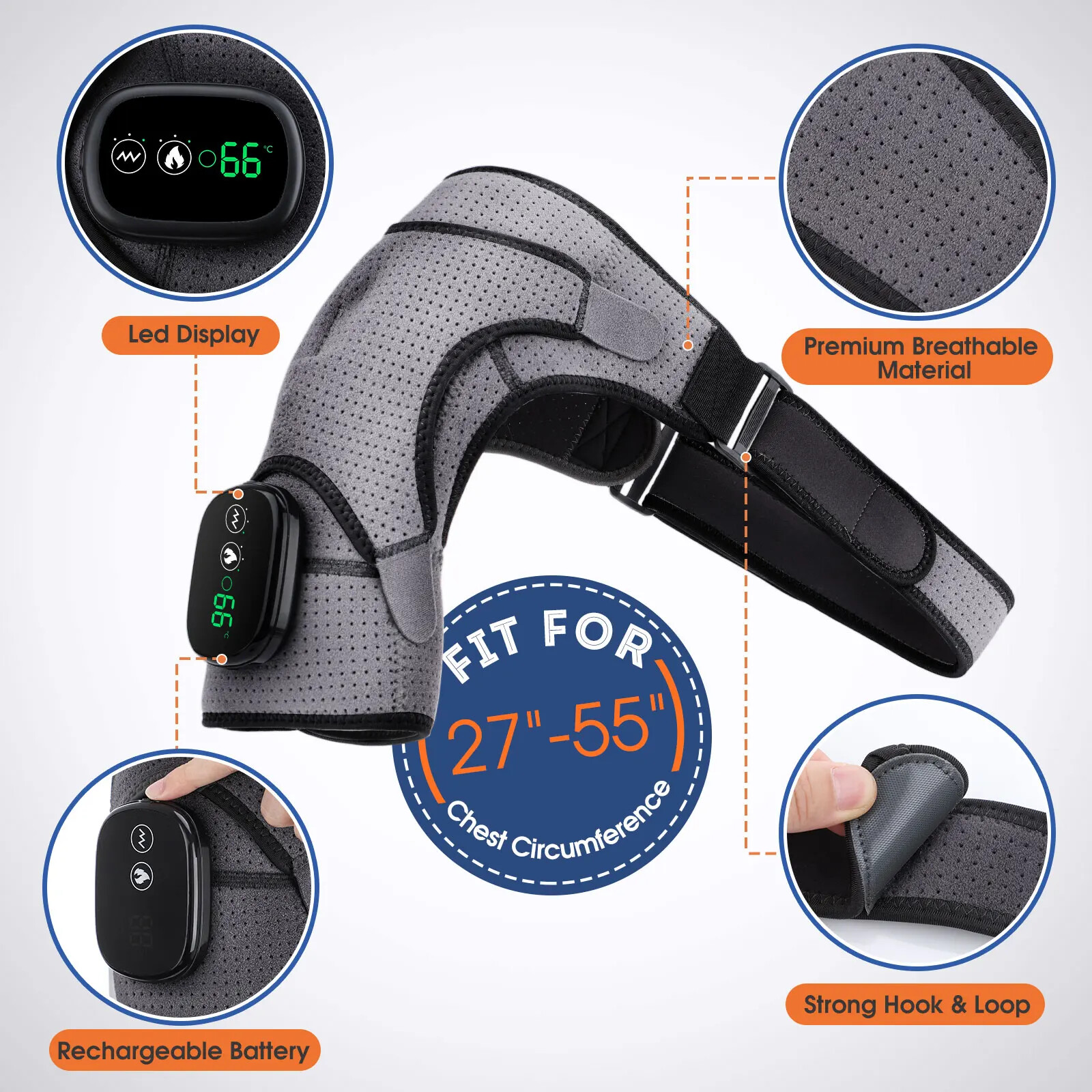 Heated Shoulder Brace Massage Rotator Cuff Support Compression Wrap Rechargeable