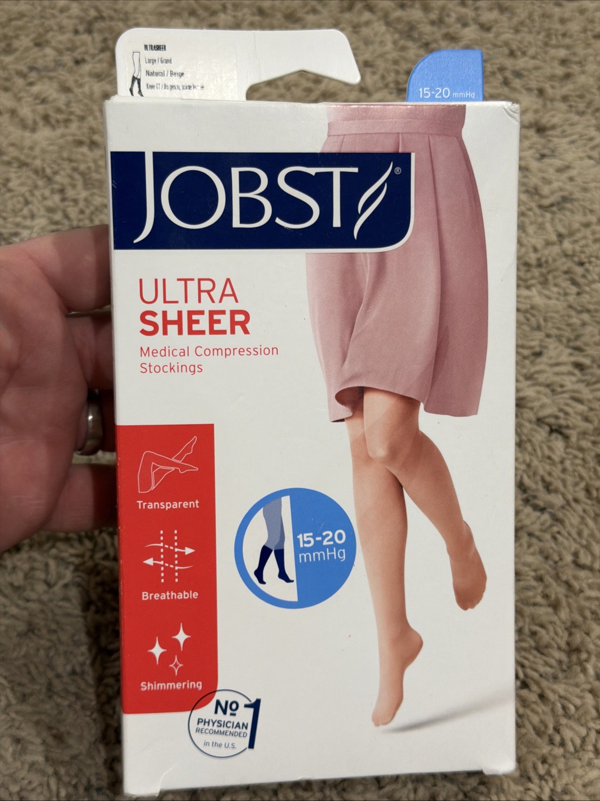 NEW Jobst Ultra Sheer Medical Compression Stockings Below Knee 15-20 mmHg Large