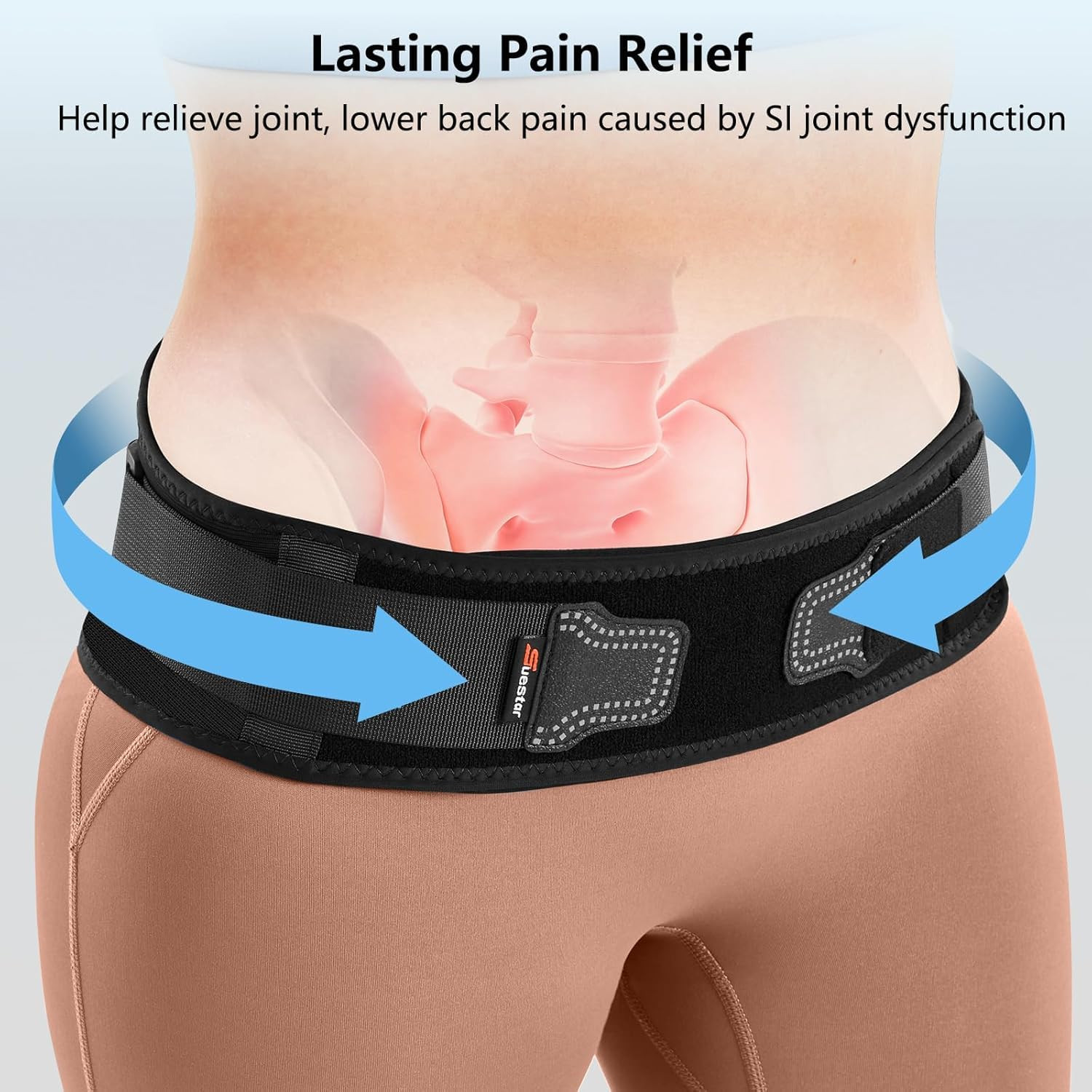 Sacroiliac Belt with Removable 3D Massage Pad, Hip Brace for SI Joints Pain, Low