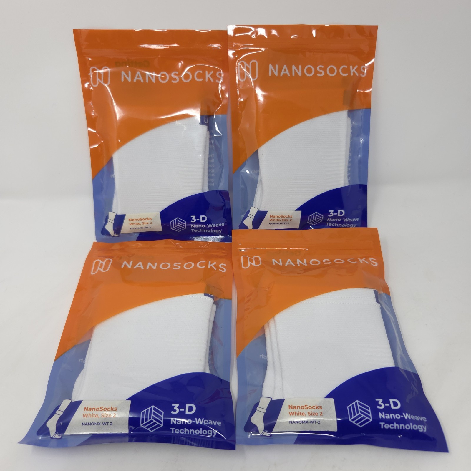 NEW Lot of 4 Nanosocks 3D NanoWeave Technology White Size 2 NANOMX-WT-2