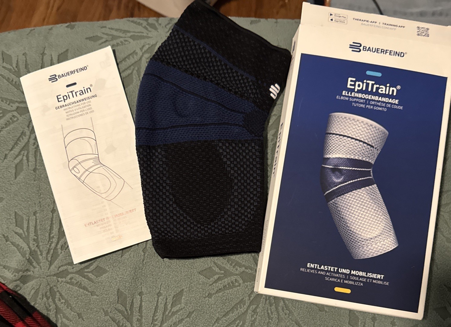 Bauerfeind EpiTrain Elbow Brace~Size 4~Elbow Pain Support Germany Blu/Black NEW!