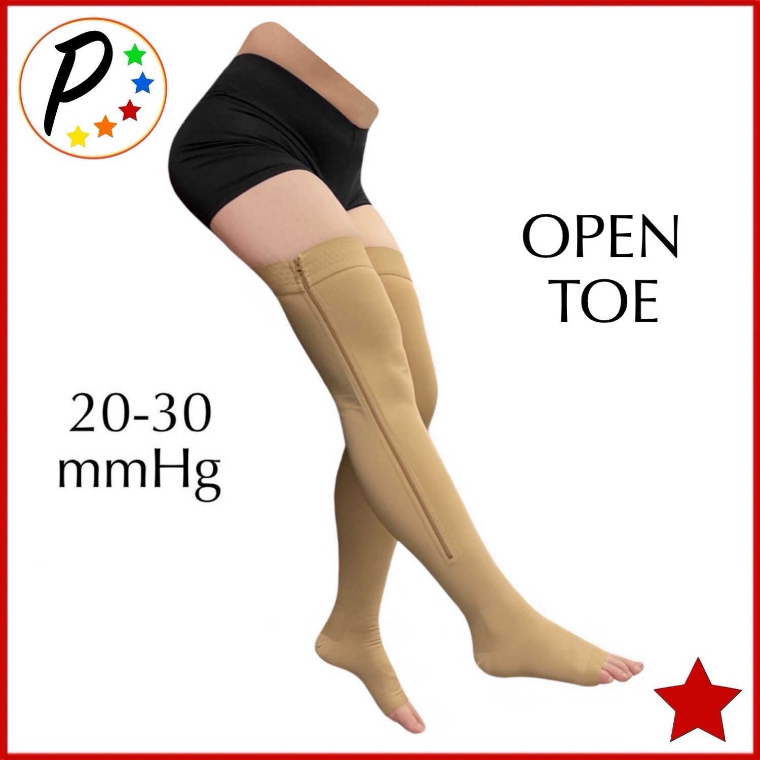🔴 Presadee Thigh High Open Toe 20-30 mmHg Firm Compression YKK Zipper Stockings