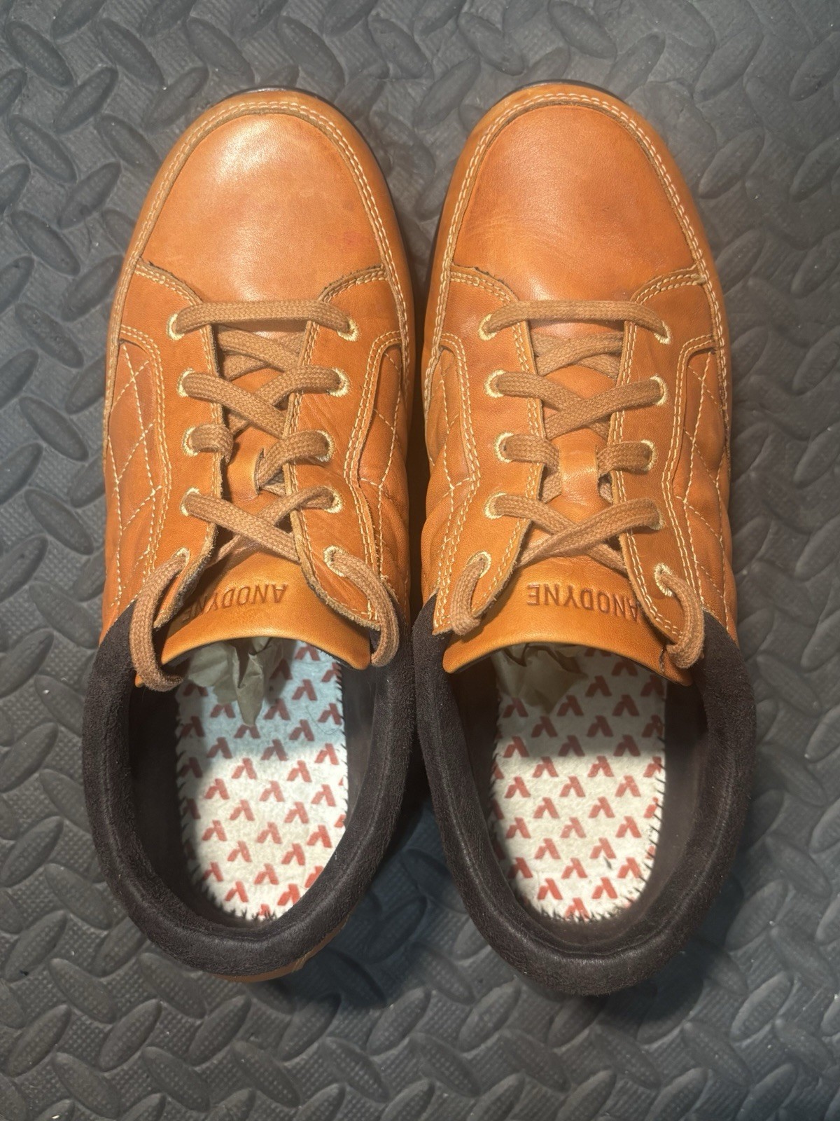 Anodyne Brown Leather Quilted Lace Up Sneakers Casual Round Toe Solid US 8W