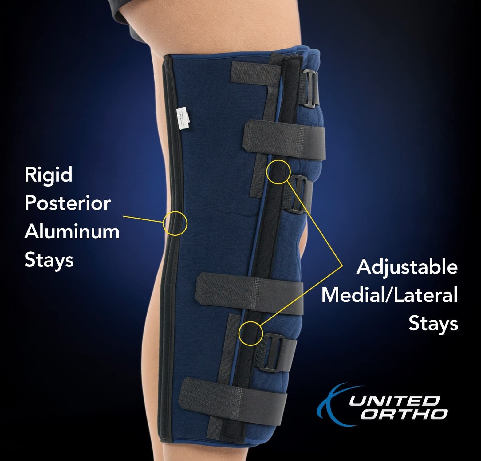 United Ortho 61018 3-Panel Knee Immobilizer, 18″ Navy 18″