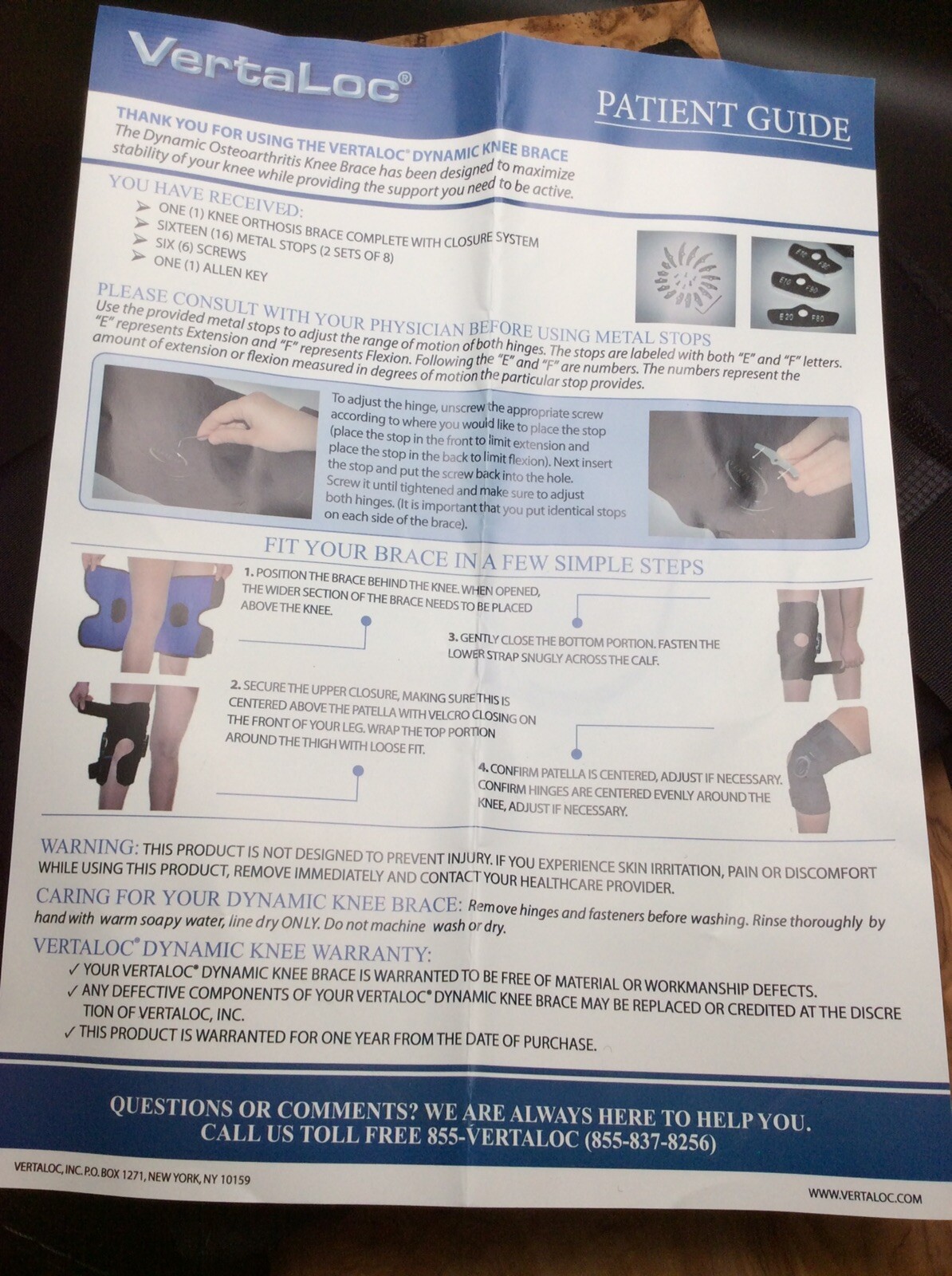 Vertaloc Dynamic Knee Brace Size L Model USD601DKB Black