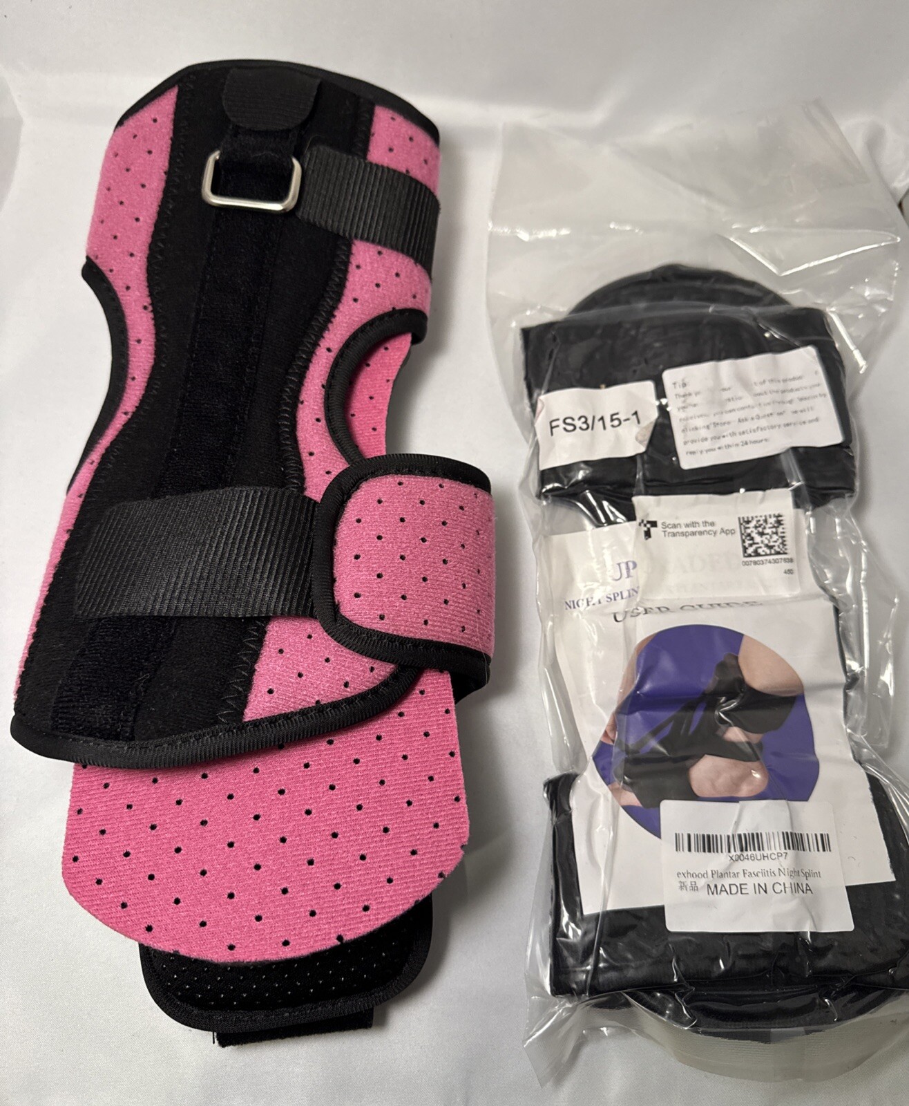 Set Of 2, 1 Pink & 1 Black Plantar Fascitis Night Splint Ankle Brace Toe Support