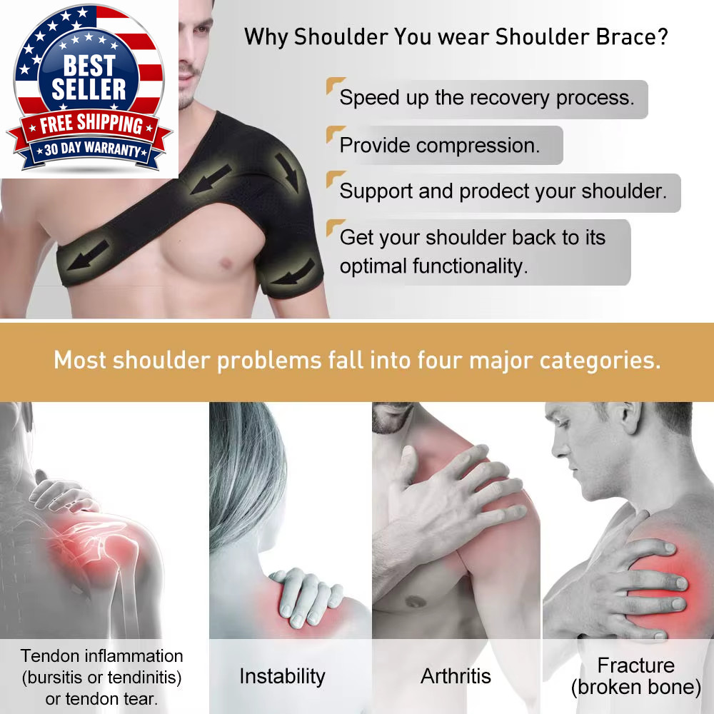 Shoulder Support Brace for Men & Women, Adjustable Shoulder Brace for Torn Rotat