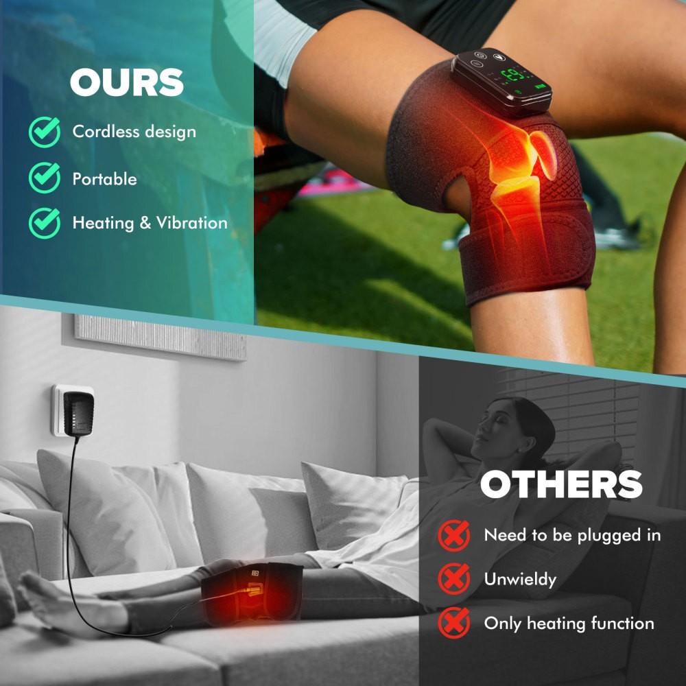 3 Level Electric Heated Vibration Knee Joint Brace Shoulder Massager Pain Relief