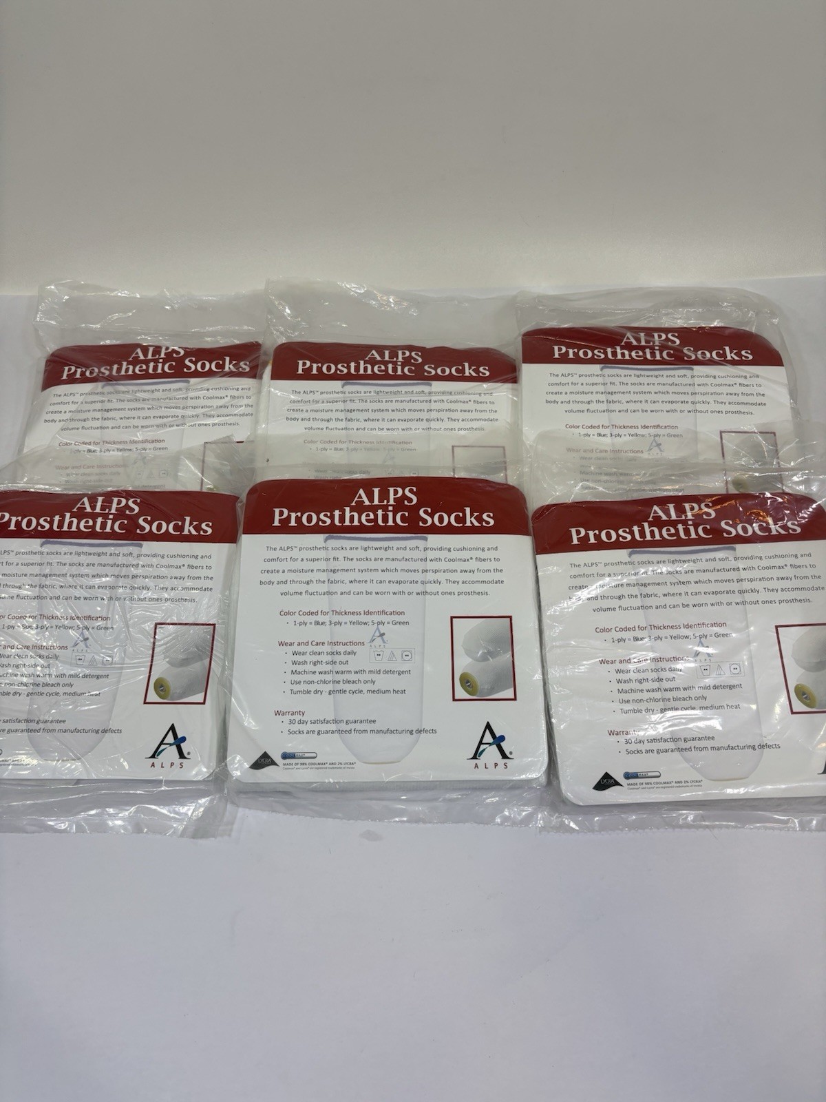 ALPS Prosthetic Sock With Hole, Size: Wide Regular, 3-Ply Coolmax – Lot of 6