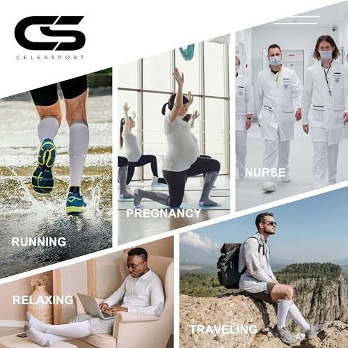 3 Pairs Compression Socks for Men and Women Large-X-Large Black + White + Grey