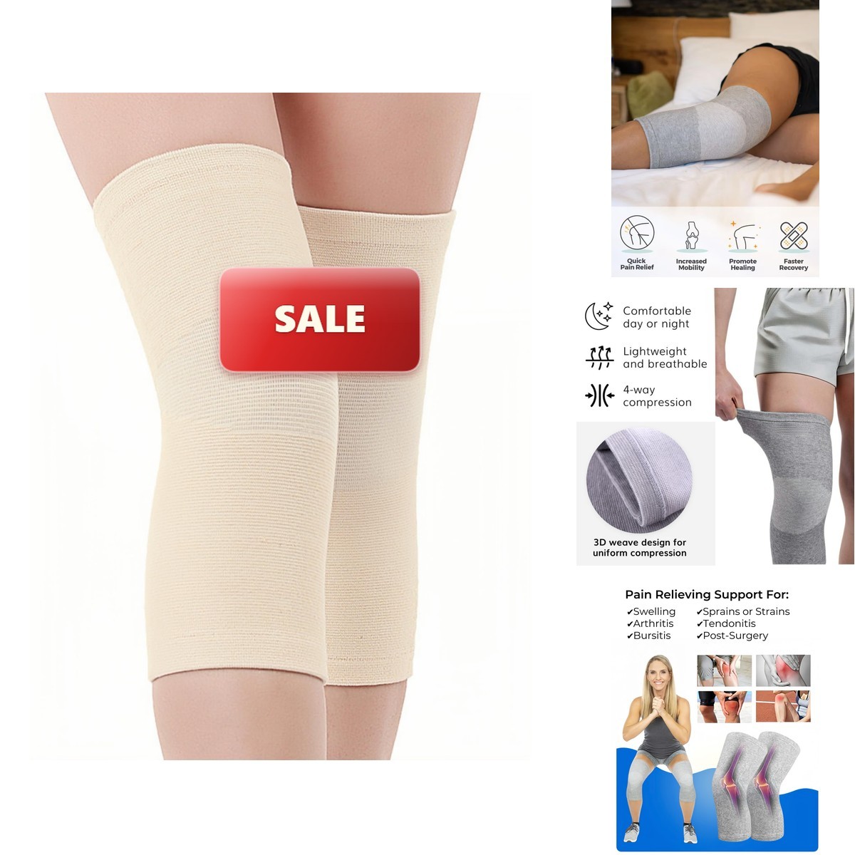 Inflossom Bamboo Knee Sleeves, 2-Pack Knee Compression Sleeve Women Men Elastic