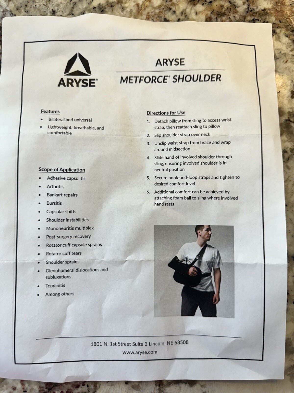 NEW NEVER USED – ARYSE METFORCE SHOULDER IMMOBILIZER