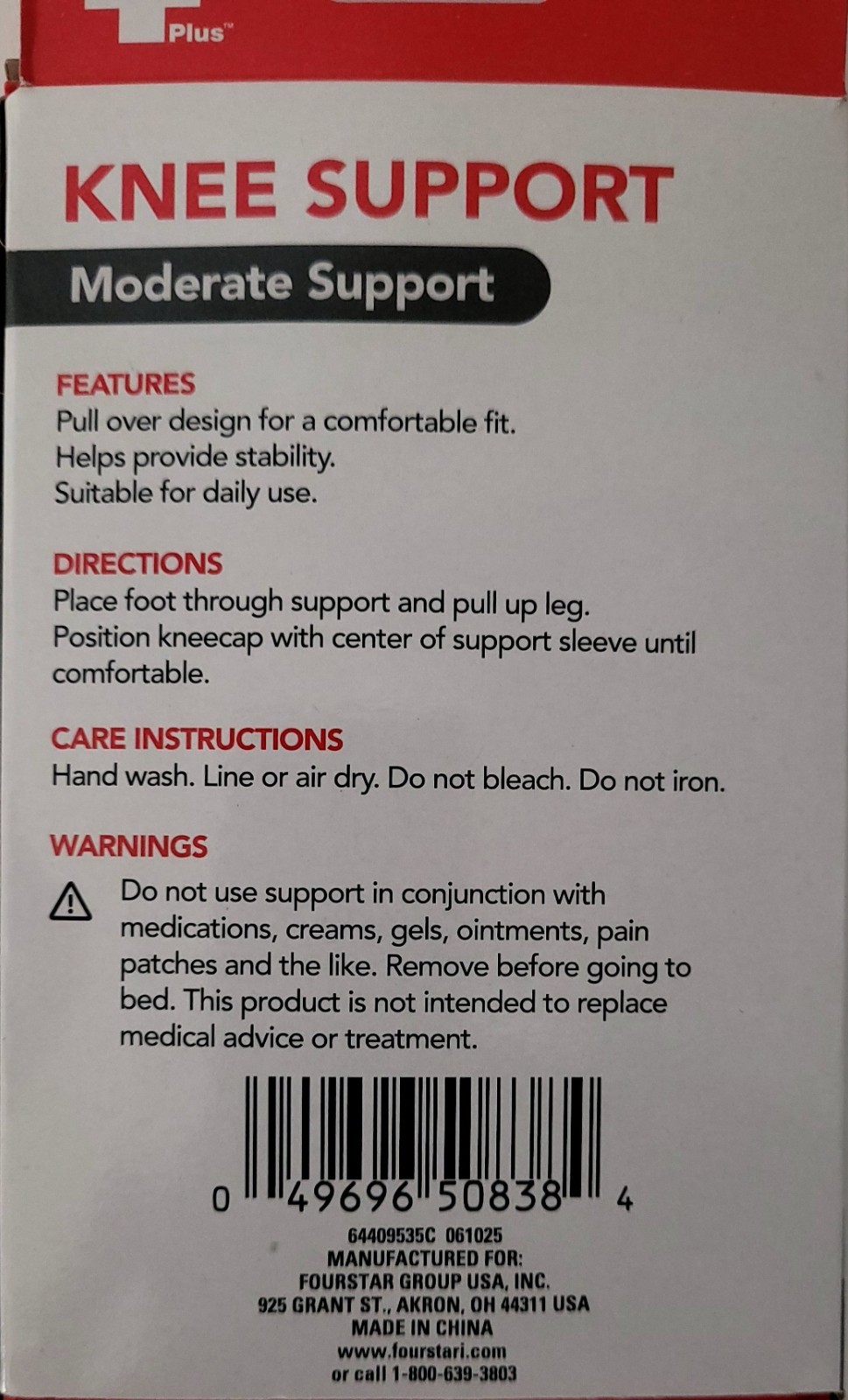 Knee Support Flexible Compression Sleeve Unisex 1/Pk One-Size-Fits-Most