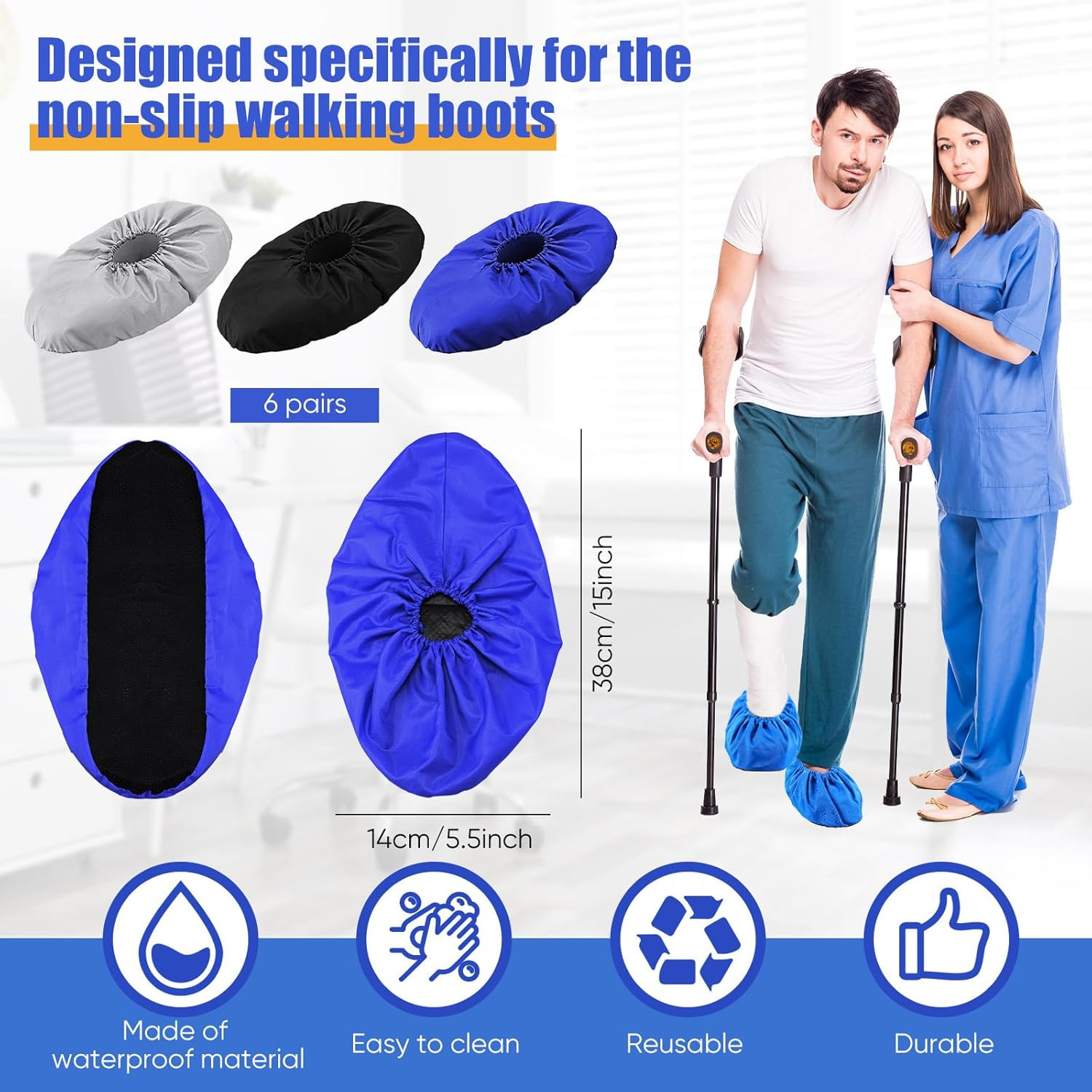 12 Pieces Fracture Walking Boot Cover, Reusable Waterproof Non-Skid Foot Brace C