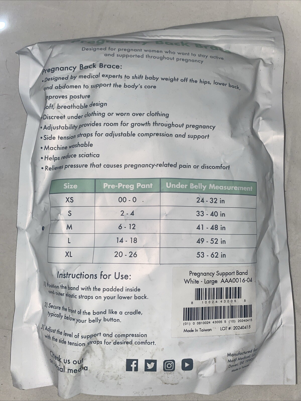 Motif Medical Pregnancy Support Band – Large 49 – 52 inches. M