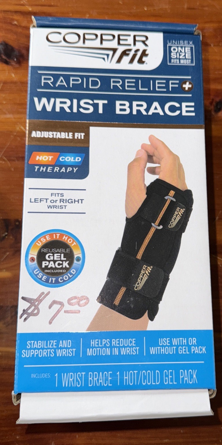 Copper Fit Rapid Relief Wrist Brace Left/Right Hand Unisex Hot/Cold Gel Therapy