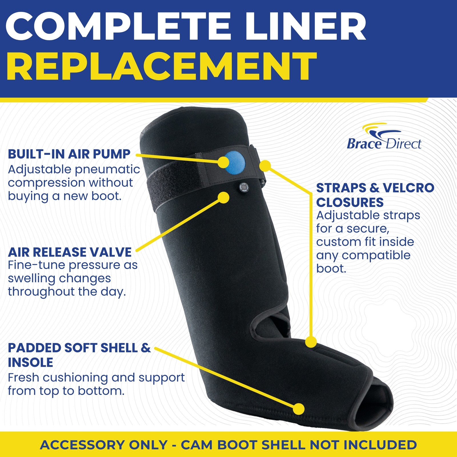 Brace Direct Tall Walking Boot Replacement Liner Air Pump Open Shell