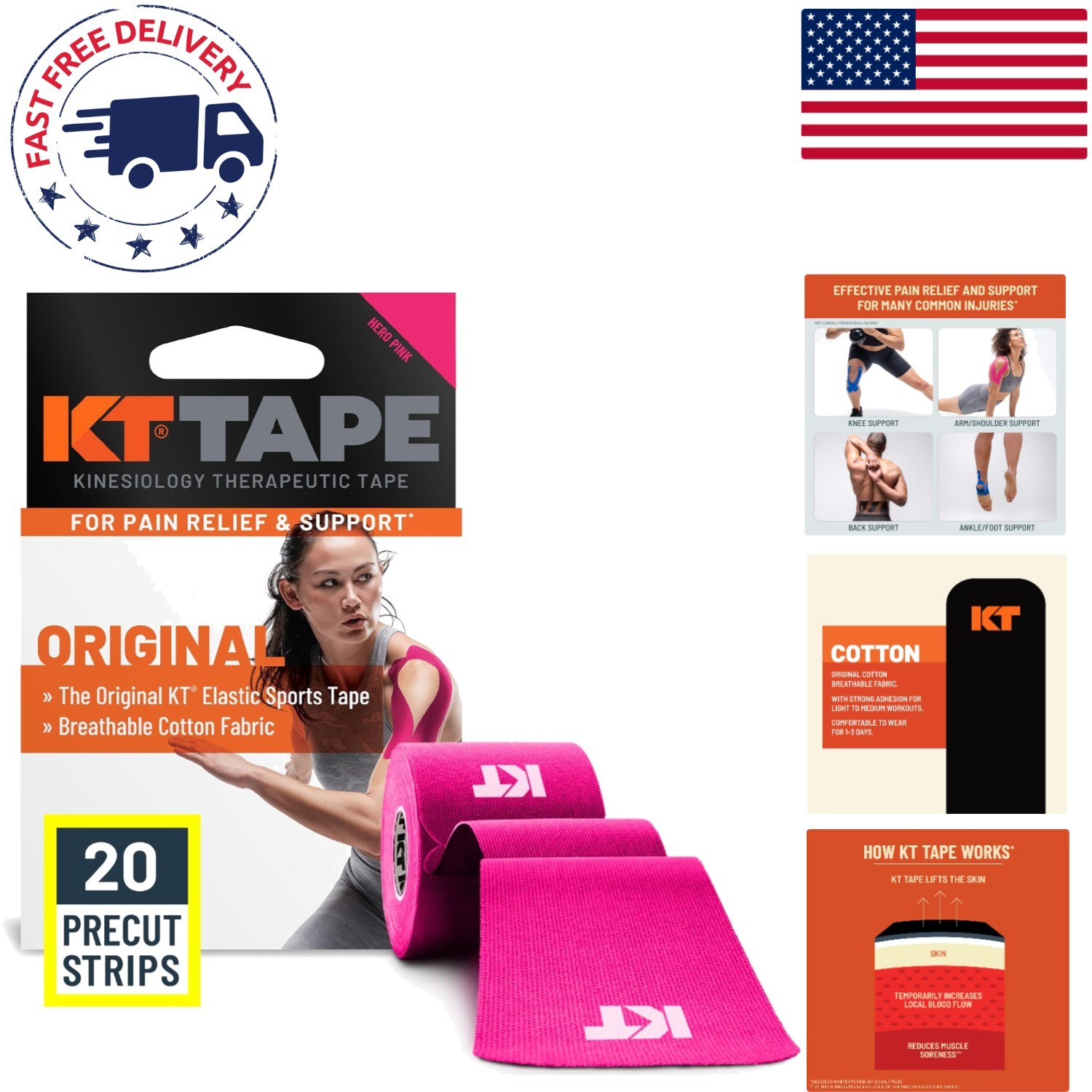 Professional-Grade Kinesiology Tape – 20 Pink Precut Strips for Muscle Support