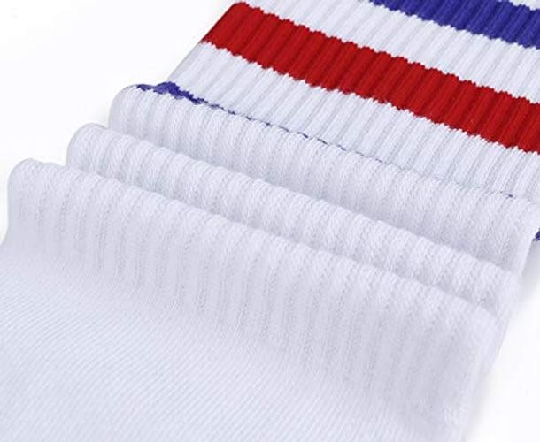 Knee High Tube Socks: Over the Calf Retro Socks | Striped One Size White/Red