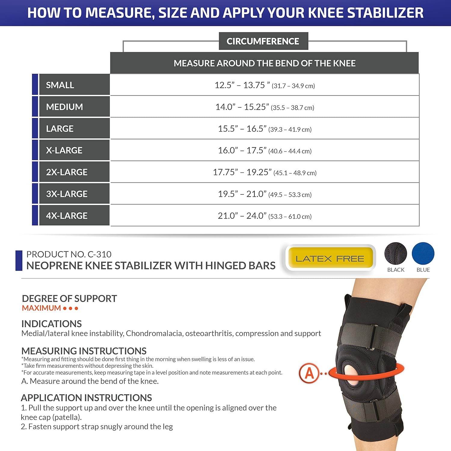 Champion/OTC Knee Stabilizer, Hinged Bars, Neoprene, Black, (Small 12.5-13.75″)